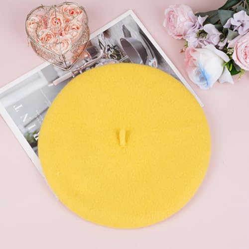 1Pcs French Beret Hats Solid Classic Beret Beanie Hats for Women Teens - color: Yellow
