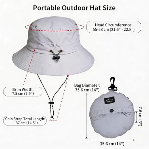 Honnesserry Bucket Hats for Woman Men Outdoor UV Sun Protection Hat Nylon - color: Light Grey