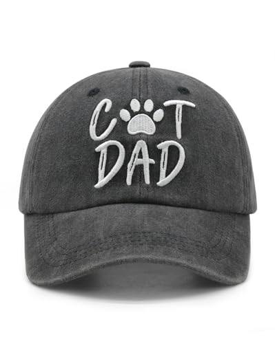 Waldeal Cat Dad Hat for Men, Embroidered Adjustable Cotton Baseball Cap, Funny Fathers Day Birthday for Cat Lovers - color: Black