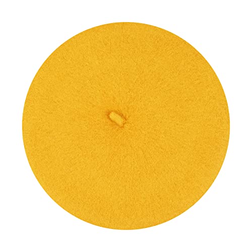 Gllutt Women Wool Beret Hat French Style Solid Color - color: Chrome Yellow