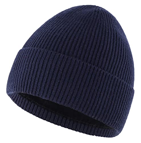 Connectyle Kids Beanie Hat Warm Winter Hats for Boys Girls Fleece Lined Knit Kids Hat for Ages 1-5 - color: Navy Blue