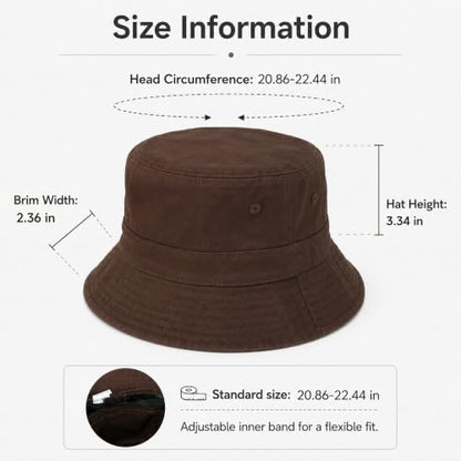 Cotton Bucket Hat Packable Beach Sun Hat for Women Men - color: Coffee
