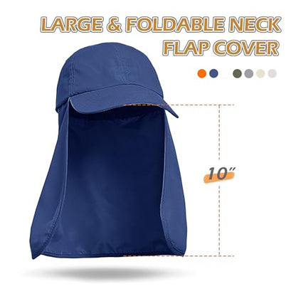 Solaris Mens Sun Hat Neck Flap 2 in 1 Foldable Waterproof UPF 50+ Baseball Cap Fishing Hiking Outdoor - color: #5 Blue