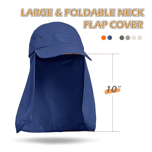 Solaris Mens Sun Hat Neck Flap 2 in 1 Foldable Waterproof UPF 50+ Baseball Cap Fishing Hiking Outdoor - color: #5 Blue