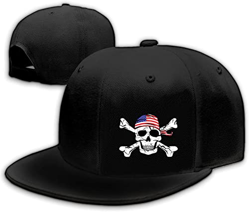 Snapback Hats for Men Flat Bill Black Adjustable Baseball Cap Trucker Hat for Dad American Flag Pirate Skull Caps Cool - color: Pirate Skull