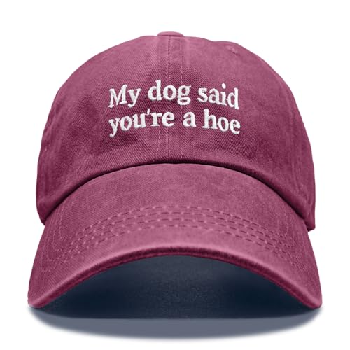 Dog Lover Embroidery Adjustable Classic Washed Distressed Baseball Cap, Dog Lover Cap Gifts for Owner - color: Wine Red