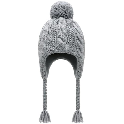 Winter Peruvian Hat Earflap Fleece Lined Girls Knit Beanie 3-10T - color: 1c-grey, size: 3-5T