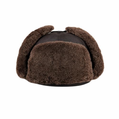 Leather Aviator Russian Ushanka Trapper Shearling Sheepskin Fur Ear Flap Waterproof Winter Hat - color: Brown, size: XX-Large