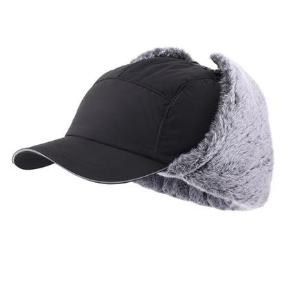 Home Prefer Waterproof Mens Faux Fur Trooper Trapper Hat Hunting Warm Winter Hat with Ear Flaps Visor Face Mask - color: Black