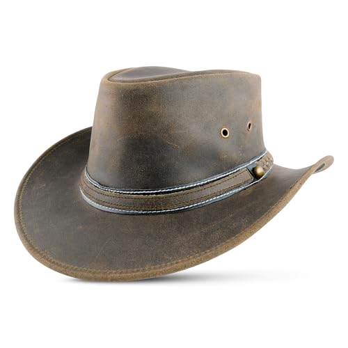 HADZAM Leather Cowboy hat Shapeable into Outback hat, Australian Hats for Men & Women - color: Green, size: Medium
