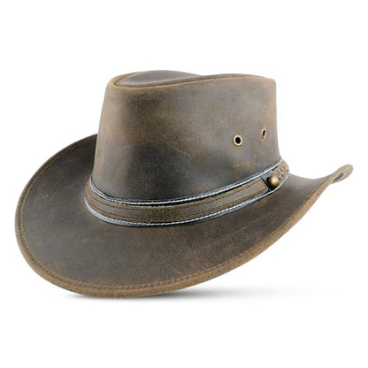 HADZAM Leather Cowboy hat Shapeable into Outback hat, Australian Hats for Men & Women - color: Green, size: Medium