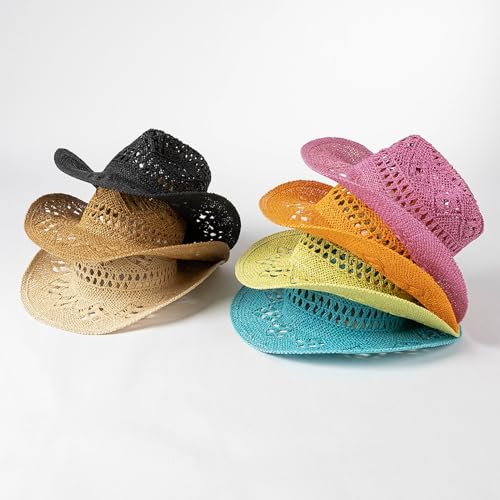 Lifup Straw Cowboy Sun Hats for Women, Western Cowgirl Hats - color: Pink