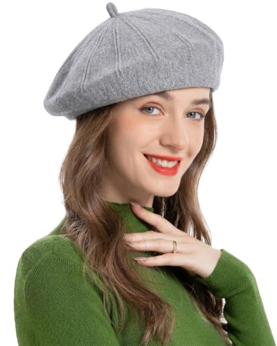 ZLYC Women French Beret Hat Reversible Solid Color Knit Warm Artist Cap - color: Grey