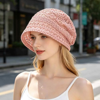 Women's Sparkly Lace Beanie Hat for Women, Lightweight Breathable Knit Skull Cap,Fashion Slouchy Beanie - color: Pink 006