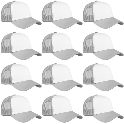 Falari 12 Pack Bulk Wholesale Mesh Trucker Hats 5 Panel and 6 Panel Baseball Caps for Men and Women - color: 5 Panel - Light Gray