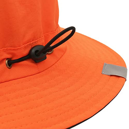 Men Bucket Hat Wide Brimmed Foldable Ladies Surf Sun Hat UPF50+ - color: Orange