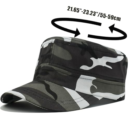 Cadet Army Cap for Men Women Military Adjustable Unisex Flat Top Hat - color: Camo White