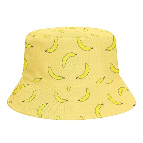 Reversible Bucket Hat for Women Men, Cotton Packable Summer Sun Hat, Double-Side-Wear Fisherman Cap for Beach Travel Hiking - color: Mz-banana Hat
