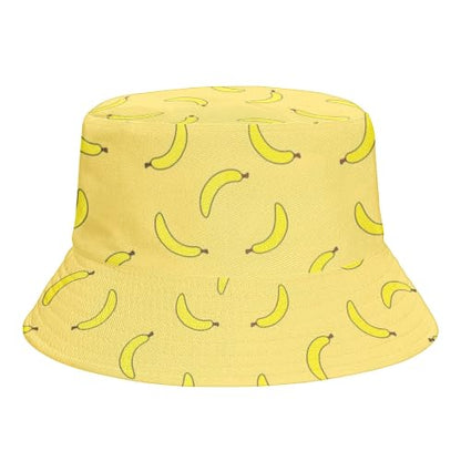 Reversible Bucket Hat for Women Men, Cotton Packable Summer Sun Hat, Double-Side-Wear Fisherman Cap for Beach Travel Hiking - color: Mz-banana Hat