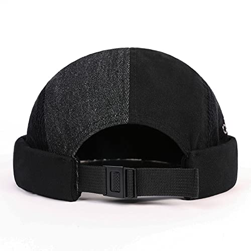 Men Hats Docker Cap Hats Beanie Sailor Cap Worker Hat Rolled Cuff Retro Brimless Hat with Adjustable - color: Xa286-black