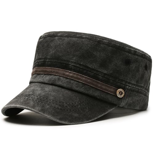 Unisex Cadet Army Cap Military Adjustable Flat Top Hat for Men Women - color: Washed Black