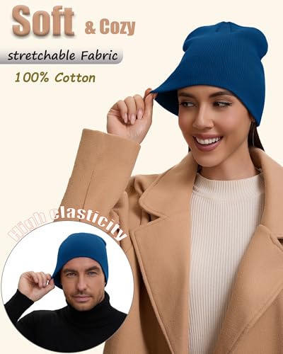 100% Cotton Beanie Hat for Men Women Cuffless Warm Winter Hats - color: 1pcs-blue