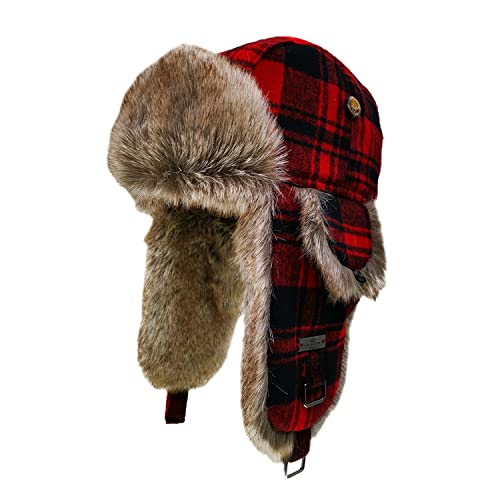 Fur Winter Trapper Hat,Wool Faux Fur Aviator Ski Trapper Trooper Pilot Snow Eskimo Hat with Ear Flaps for Men & Women - color: Red, size: Medium-Large