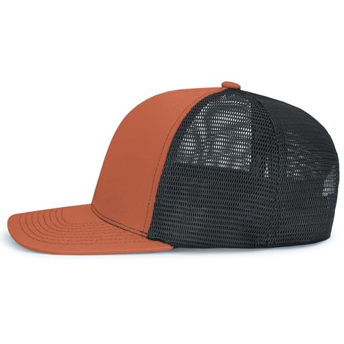 Pacific Headwear Contrast Stitch Trucker Pacflex Snapback Cap - color: Rust/Light Charcoal/Rust