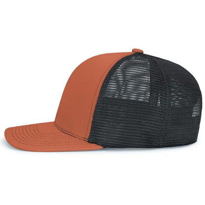 Pacific Headwear Contrast Stitch Trucker Pacflex Snapback Cap - color: Rust/Light Charcoal/Rust