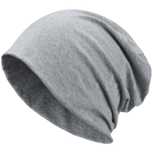 100% T-Shirt Cotton Slouchy Beanie Women Men,Lightweight Chemo Hat - color: Light Grey(2-layer)