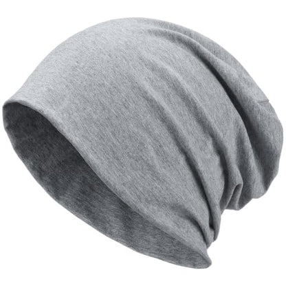100% T-Shirt Cotton Slouchy Beanie Women Men,Lightweight Chemo Hat - color: Light Grey(2-layer)
