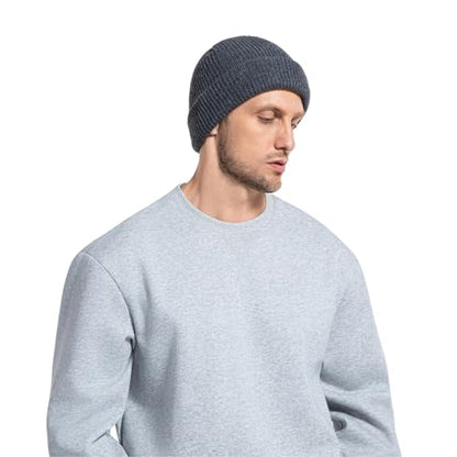 Winter Beanie Men Women Heavyweight Stretch Knit Cuffed Hat - color: Black,round