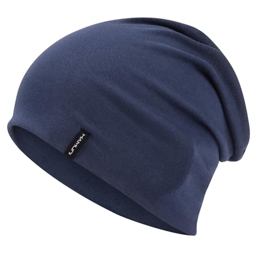 HAMUNI Slouchy Beanie for Women Men Soft Cotton Chemo Hats Double-Layer Warm Beanie Cap for Daily Wear & Transitional Seasons - color: Blue