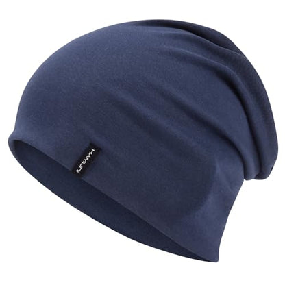 HAMUNI Slouchy Beanie for Women Men Soft Cotton Chemo Hats Double-Layer Warm Beanie Cap for Daily Wear & Transitional Seasons - color: Blue