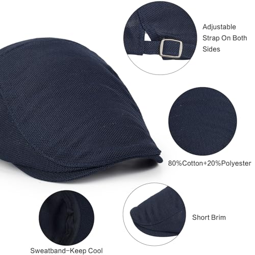 3Pcs Cotton Newsboy Hat for Men Cool Adjustable Flat Cap - color: Wy1-black+white+navy