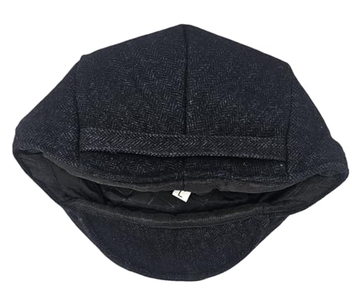 Traditional Men's Herringbone Irish Flat Cap, Tweed, Made in Ireland - color: Black, size: X-Large