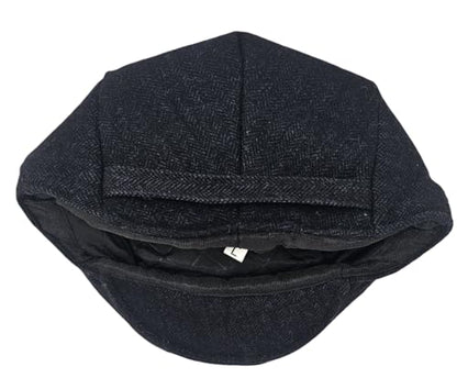 Traditional Men's Herringbone Irish Flat Cap, Tweed, Made in Ireland - color: Black, size: X-Large