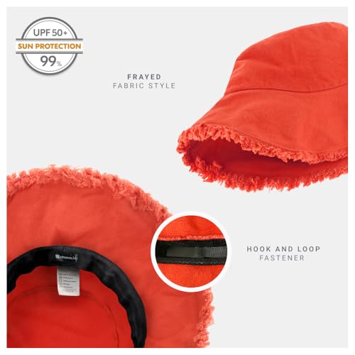 CHOK.LIDS Frayed Bucket Hat Washed Cotton Floppy Wide Brim Boonie Cap - color: Coral