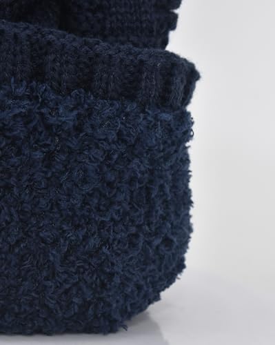 C.C Fuzzy Fleece Lined Warm Oversized Chunky Soft Stretchy Oversized Two Way Ribbed Slouchy Knit Hat with Visor Brim - color: Navy Blue