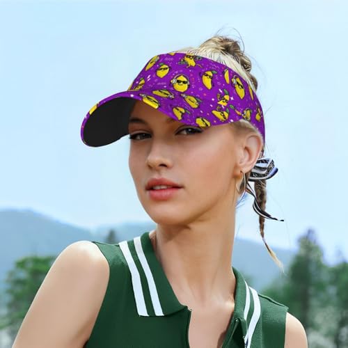 Unisex Sports Sun Visor Hats Adjustable Lightweight Packable Printed Empty Top Cap for Running Pickleball Golf Tennis - color: Funny Sunglasses Lemon