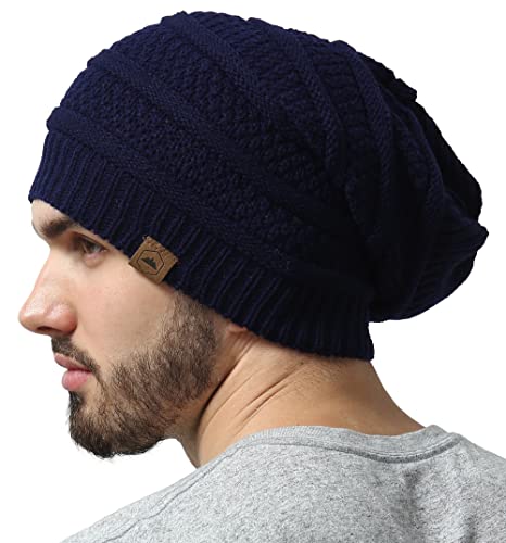 Tough Headwear Slouchy Oversized Beanie Hat - Warm Winter Hats for Women - Stretch Fit Mens Beanie - color: Navy Blue
