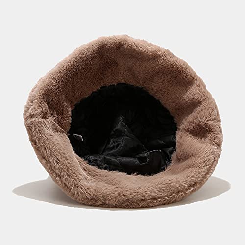 Dirholl Women's Winter Faux Fur Fuzzy Warm Bucket Hat - color: Khaki