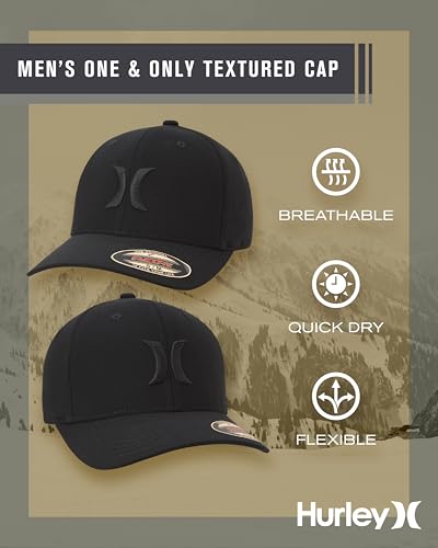 Hurley Men's Caps - One & Only Flexfit Baseball Cap - Fitted Hats for Men (S-XL) - color: Black (Black), size: Small-Medium