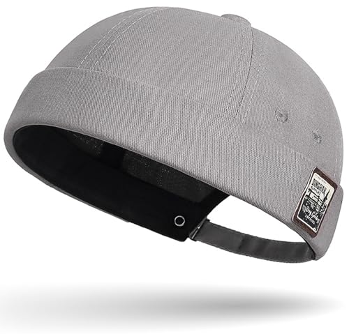 DIYDECAL Brimless Docker Cap,Skullcap Beanie, Retro Sailor Hat for Mens Womens - color: Grey
