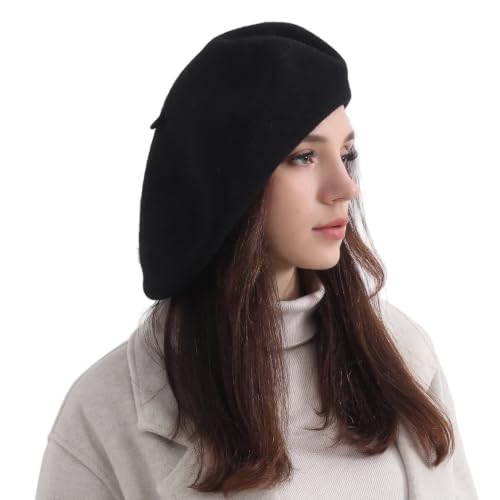 French Wool Beret Hats for Women Man - color: Xl-black