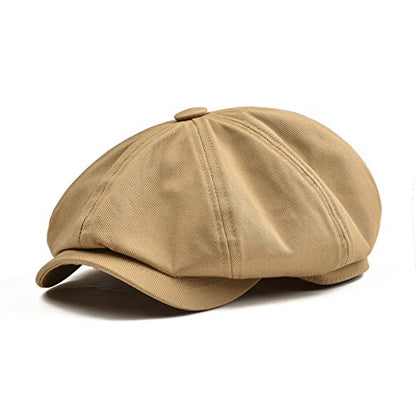 BOTVELA Men's Newsboy Flat Cap 100% Cotton Cabbie Hat - color: Khaki, size: 7 3/8