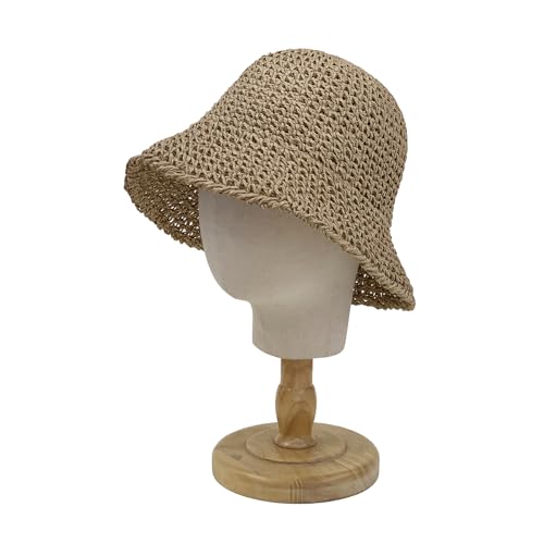 Womens Beach Straw Hats Floppy Wide Brim Crotchet Sun Hat Foldable Packable Summer Outdoor Vacation Travel - color: Khaki 2