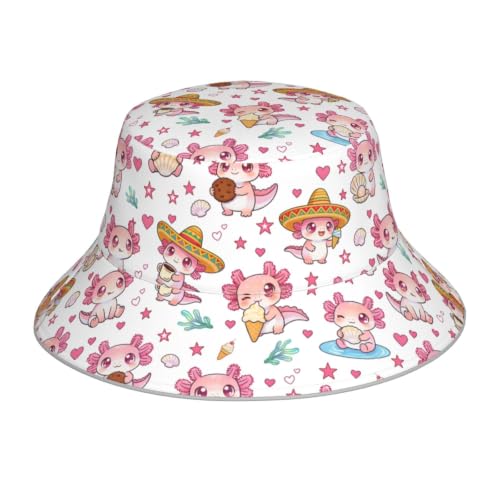 Bucket Hat for Men Women Packable Reversible Printed Summer Hats - color: Axolotl