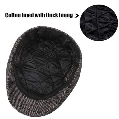 Men's Newsboy Hat with Earflaps Flat Ivy Caps Irish Cabbie Cap - color: Coffee Square