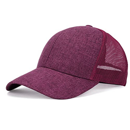 Blank Mesh Back Trucker Hat for Men and Women, Unisex Adjustable Snapback Baseball Cap, Adult Plain Classics Retro Hat - color: Wine